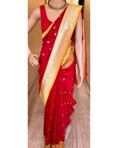 CHILLI RED ART SILK SAREE WITH YELLOW BORDER