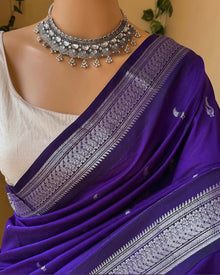 VIOLET COTTON SILK SAREE WITH SILVER BORDER