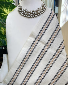 WHITE COTTON SAREE STRIPES