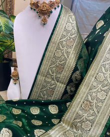 BOTTLE GREEN BANARASI SILK SAREE