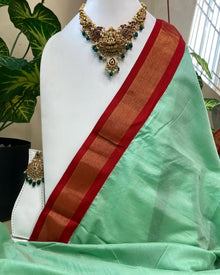 PISTA GREEN SOFT GADWAL COTTON SILK SAREE