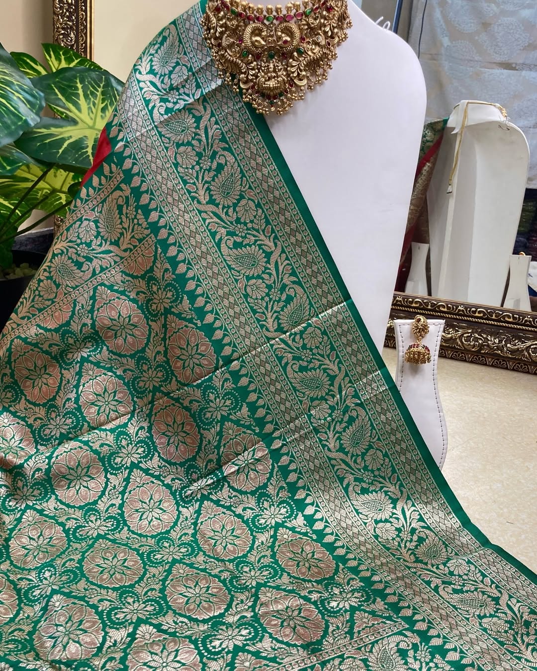 RED ART SILK SAREE WITH GREEN BORDER