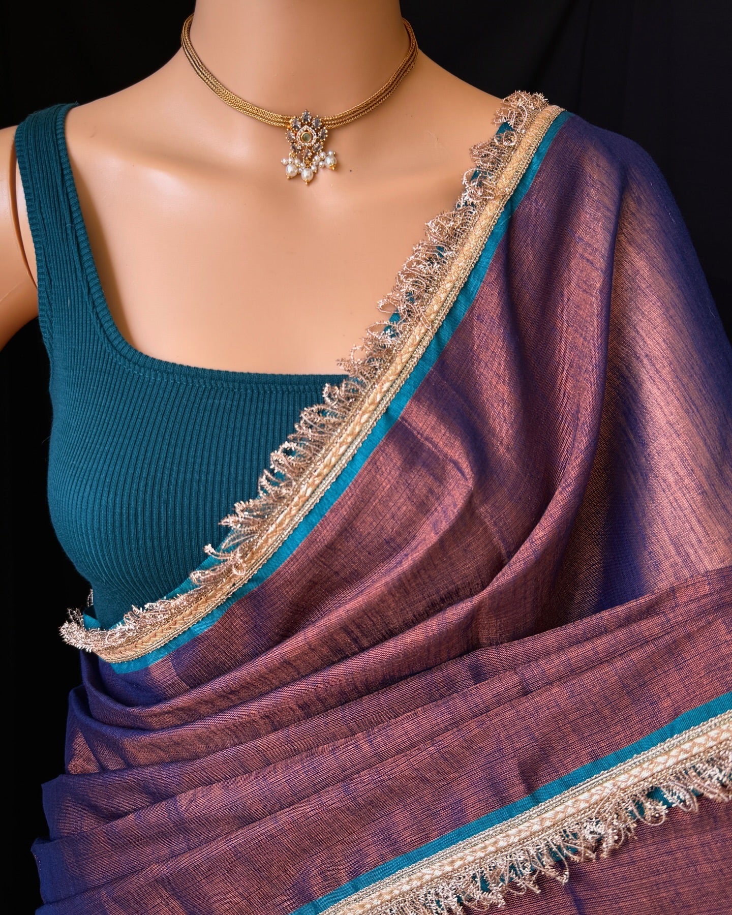 COPPER BLUE TISSUE SAREE