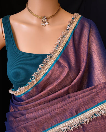 COPPER BLUE TISSUE SAREE