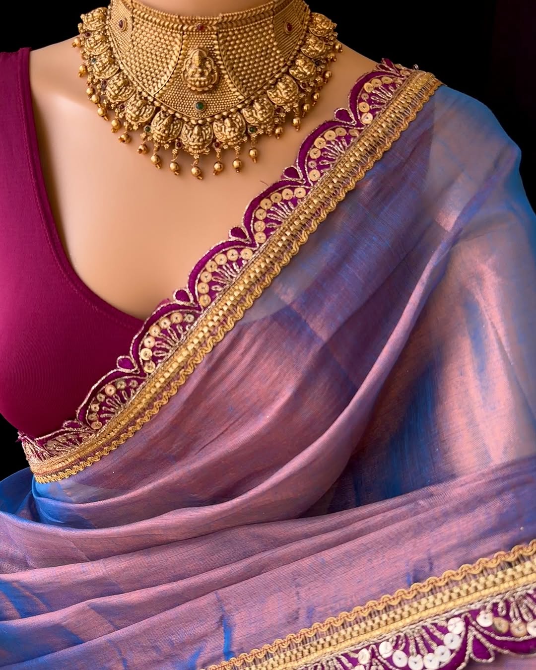 COPPER BLUE METTALIC TISSUE SAREE