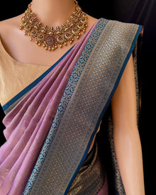 LAVENDER ART SILK SAREE WITH TEAL BLUE ZARI BORDER