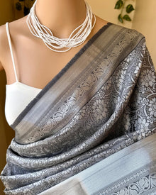 GREY SILVER ART SILK SAREE