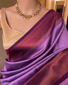 LAVENDER ART SILK SAREE WITH MAGENTA BORDER