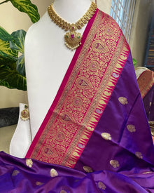 PURPLE  ART SILK SAREE WITH PINK BORDER