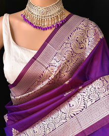PURPLE ART SILK SAREES WITH SILVER GOLD ZARI BORDER