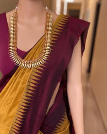 GOLDEN YELLOW TEMPLE BORDER COTTON SILK SAREE