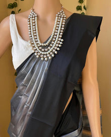 SILVER TISSUE COTTON SAREE WITH BLACK BORDER