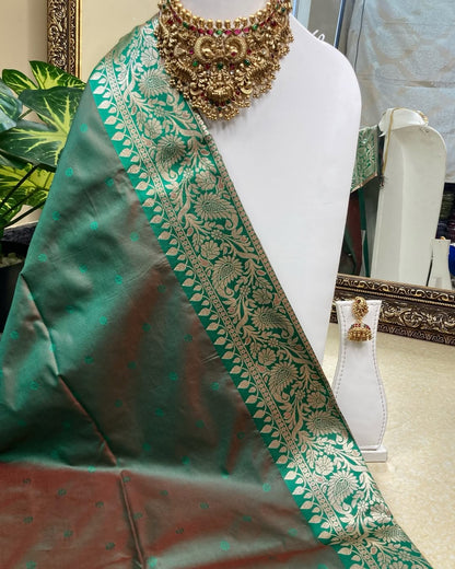 RED ART SILK SAREE WITH GREEN BORDER