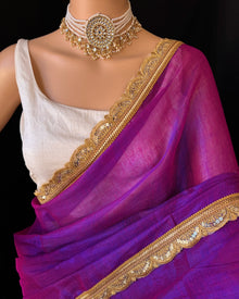 PURPLE LACE TISSUE SAREE