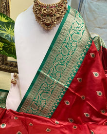 RED ART SILK SAREE WITH GREEN BORDER